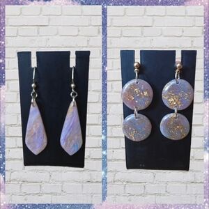 Elegant Purple and Gold Clay Polymer Earrings Set